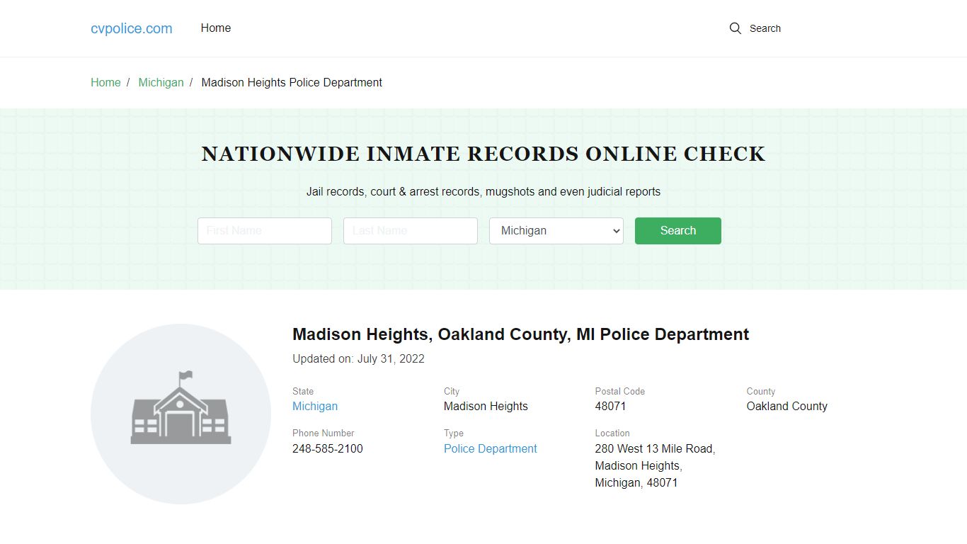 Madison Heights, MI Police - City Jail Inmates, Arrests