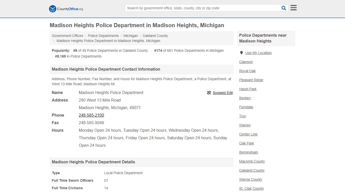 Madison Heights Police Department - Madison Heights, MI (Address, Phone ...