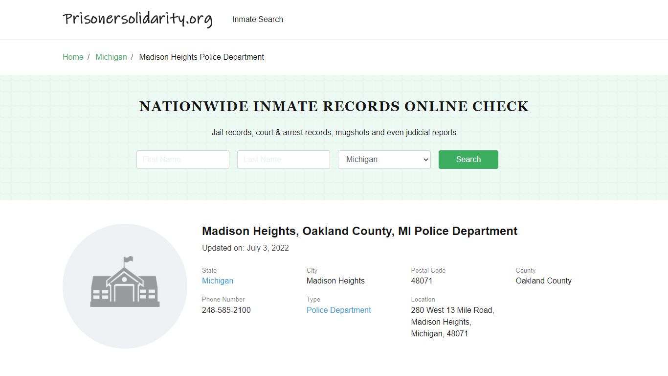 Madison Heights, MI Police - City Jail Inmates, Arrests